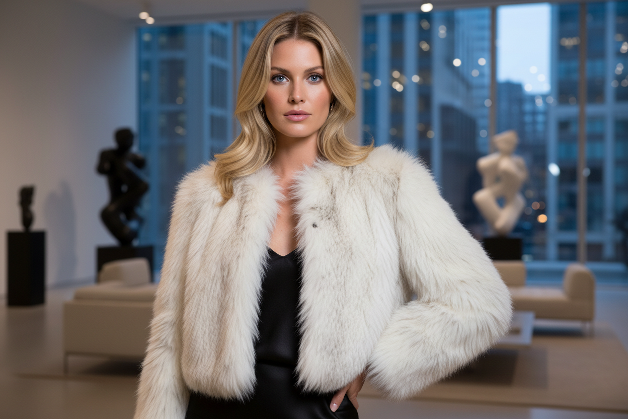 Créer la dans un décors et améliore la veste en fausse fourrure 